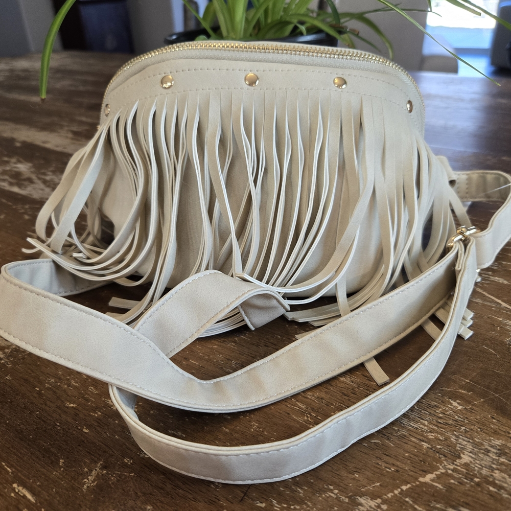 Cream Fringe Crossbody Bag